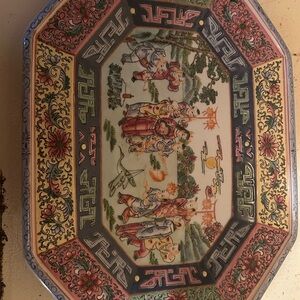 Vintage Asian Decorative Porcelain Platter in Multicolor